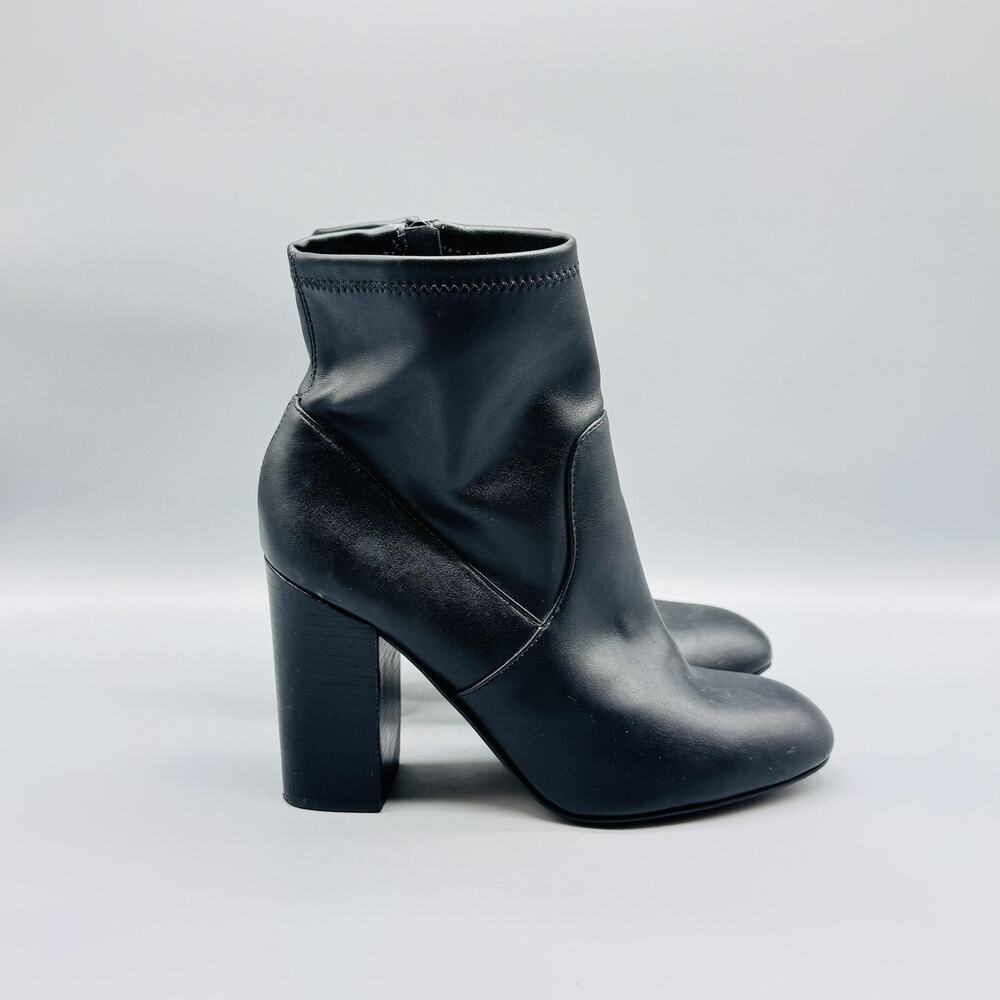 Rebecca Minkoff Boots Women 8.5 Black Leather Ankle Booties Zip Block High Heel